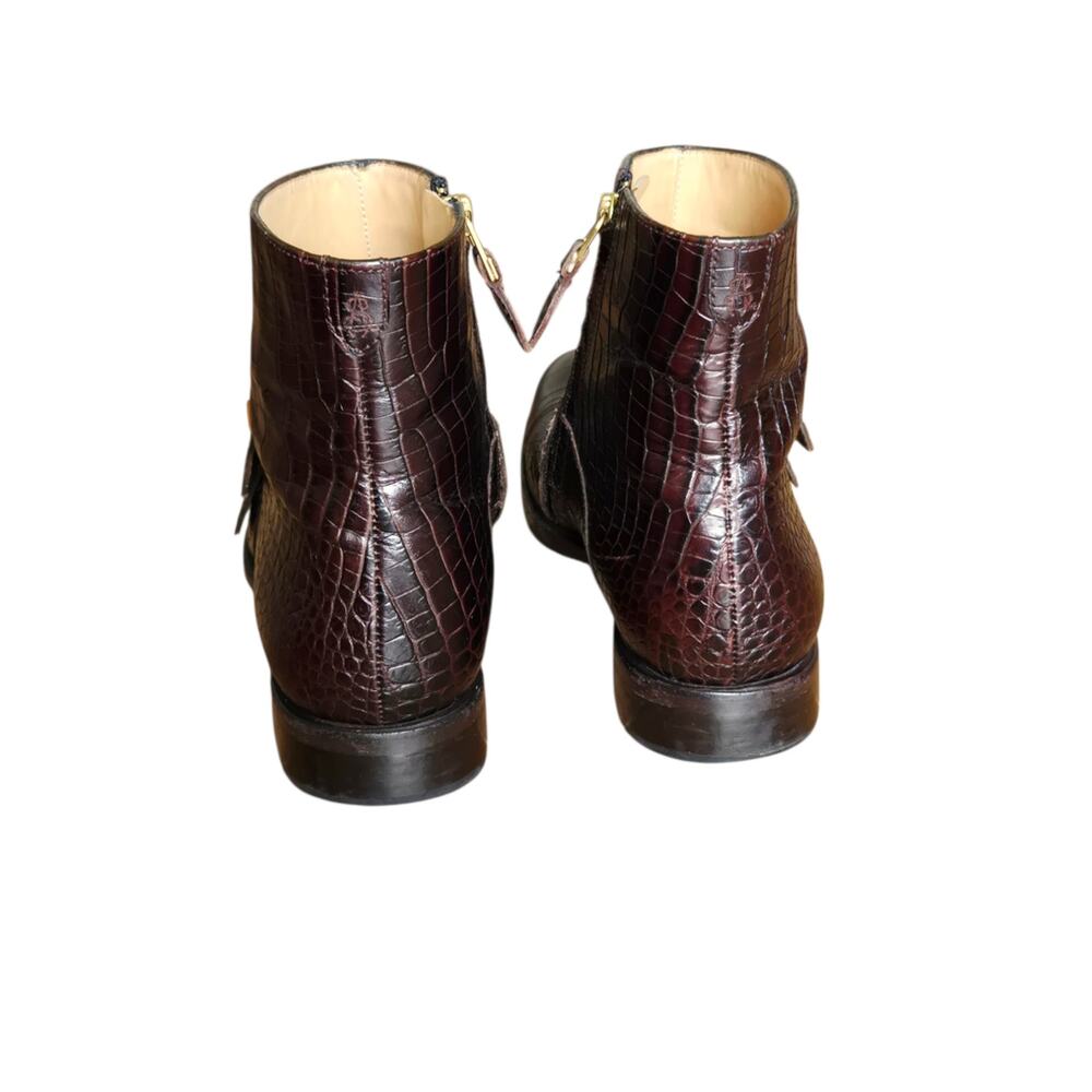 The Office of Angela Scott Mr. Dean Double Strap Croc Embossed Rare Brown Boots - Picture 6 of 9
